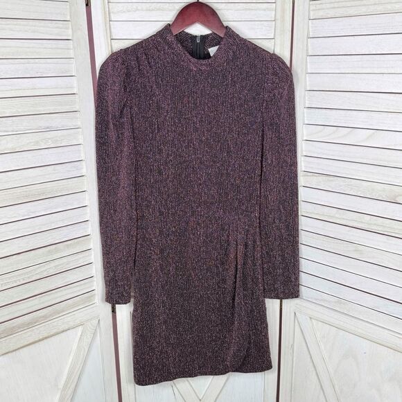 Greylin Jackie Metallic Knit Mock Neck Sheath Dress Purple Small Party Cocktail - Picture 10 of 16